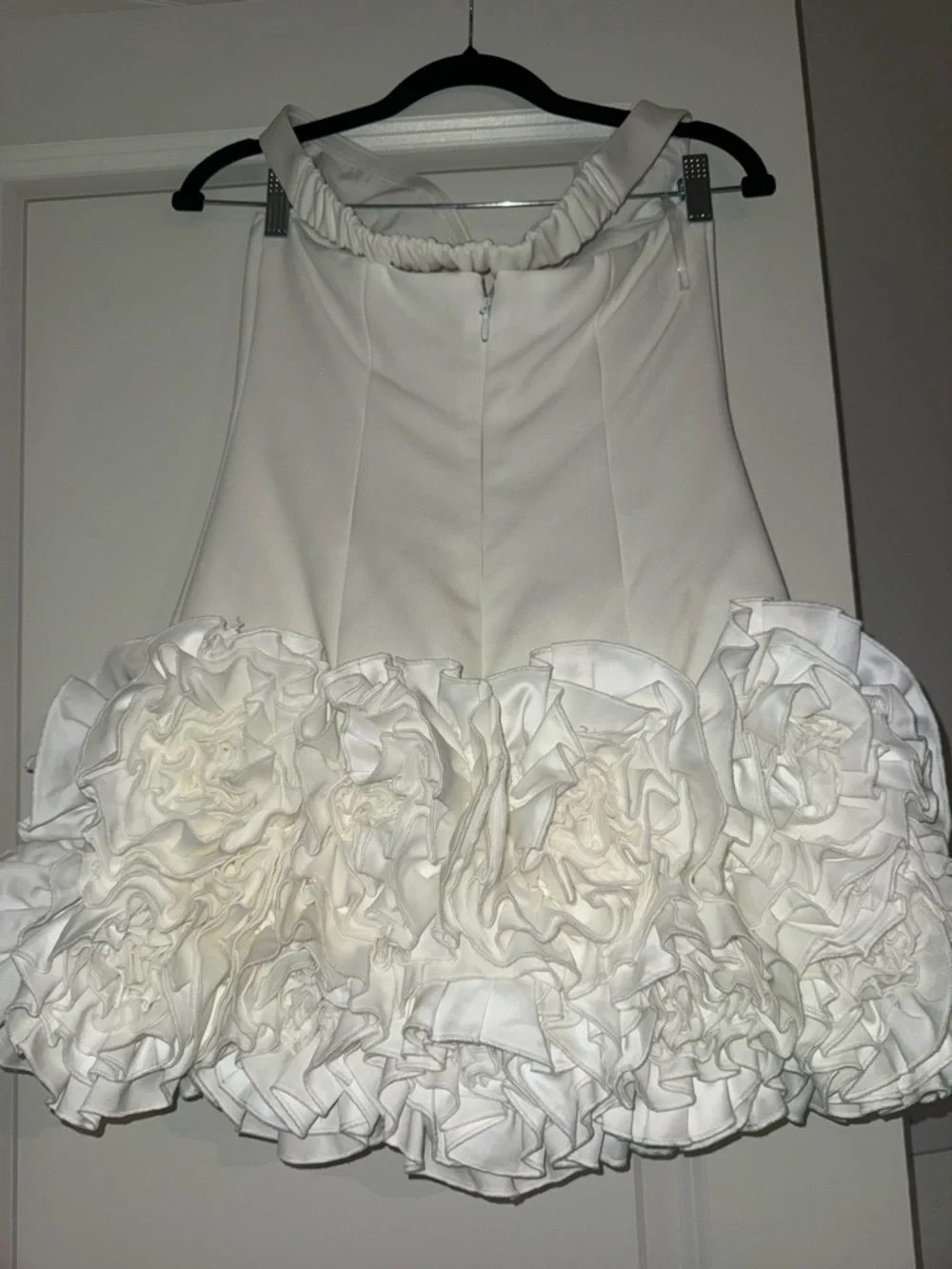 Off-Shoulder Ivory Ruffle Hem Mini Dress - Picture 5 of 5